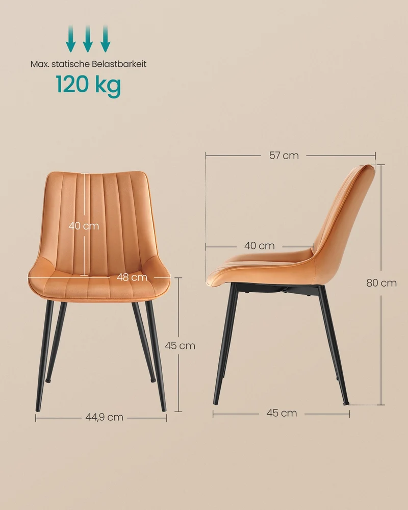 Esszimmerstuhl 2er-Set – ergonomisches Design – bequeme Polsterung – Stahlbeine