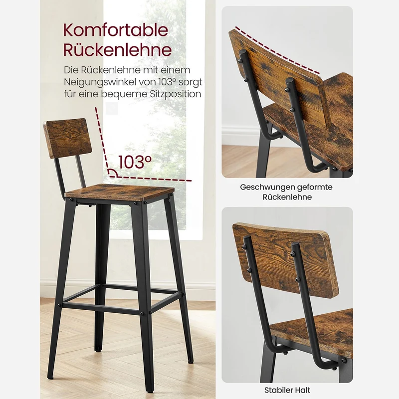 Barhocker mit Rückenlehne - 2er oder 4er Set