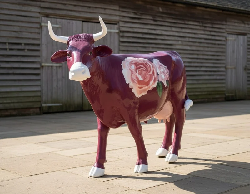Casa Padrino Luxus Deko Skulptur Kuh Rosier H. 150 cm - Riesige Gartenskulptur - Lebensgroße Skulptur - XXL Deko Skulptur - XXL Deko Figur