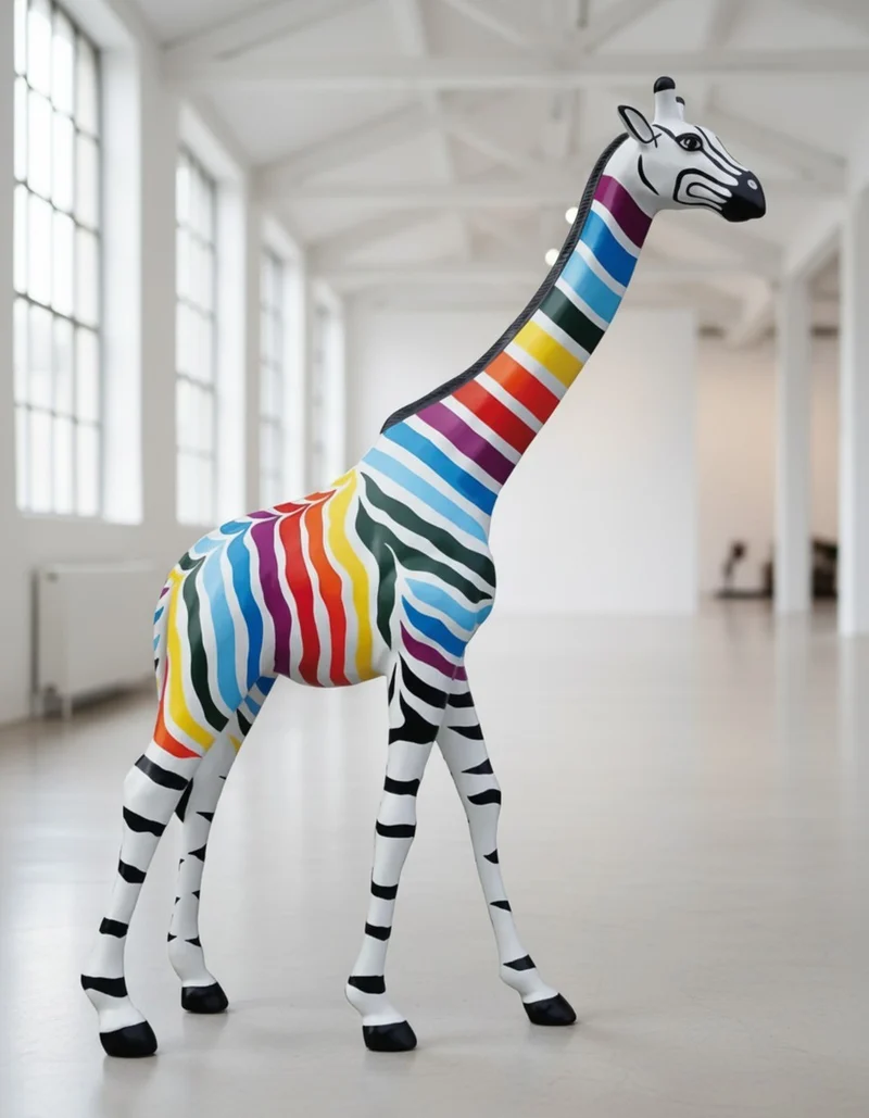 Casa Padrino Luxus Deko Skulptur Giraffe Zebra Bunt H. 230 cm - Riesige Gartenskulptur - Lebensgroße Skulptur - XXL Deko Skulptur - XXL Deko Figur