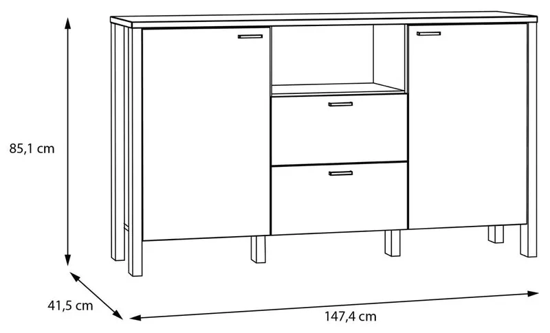 Sideboard Kommode SAITAMA Dekor: Secret Grey und Mauvella Eiche, Forte