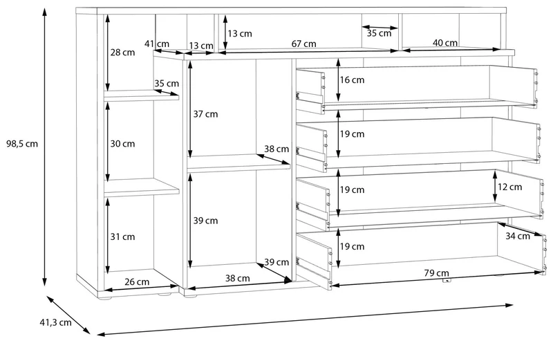 Sideboard Wäschekommode MAYACUS Dekor: Weiß / Mauvella Eiche von Forte