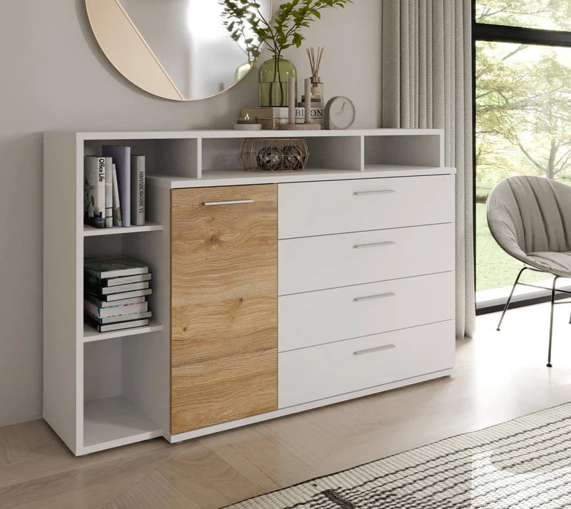 Sideboard Wäschekommode MAYACUS Dekor: Weiß / Mauvella Eiche von Forte