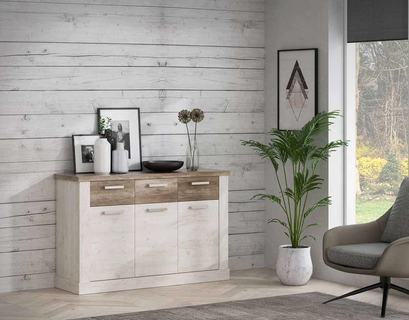 Sideboard DURO 3 Türen und 3 Schubladen Farbton: Pinie weiß antik
