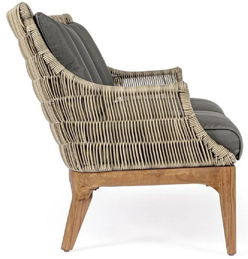 Casa Padrino Luxus Gartensofa mit Kissen Grau / Naturfarben / Braun 153 x 73 x H. 80,5 cm - Wetterbeständiges Garten & Terrassen Sofa - Garten & Terrassen Möbel - Luxus Qualität