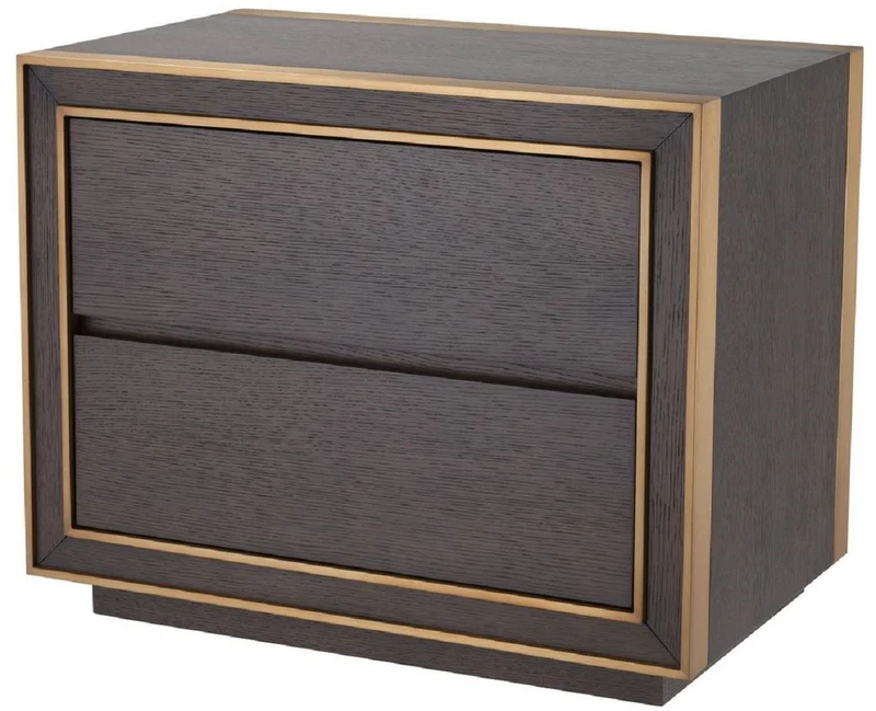 Casa Padrino Luxus Nachttisch Braun / Messingfarben 76 x 48,5 x H. 61,5 cm - Beistelltisch mit 2 Schubladen - Luxus Schlafzimmer Möbel