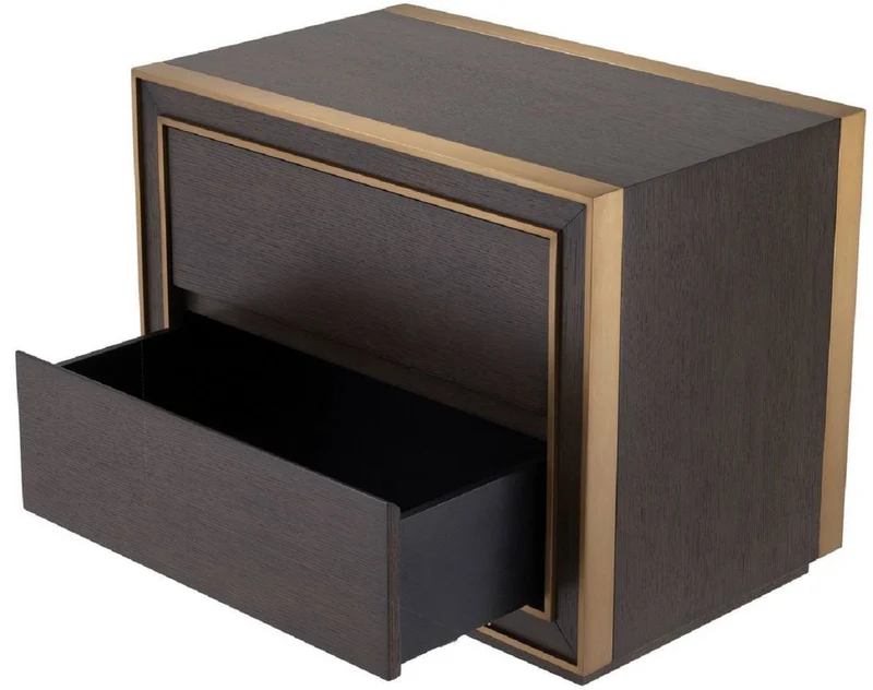 Casa Padrino Luxus Nachttisch Braun / Messingfarben 76 x 48,5 x H. 61,5 cm - Beistelltisch mit 2 Schubladen - Luxus Schlafzimmer Möbel