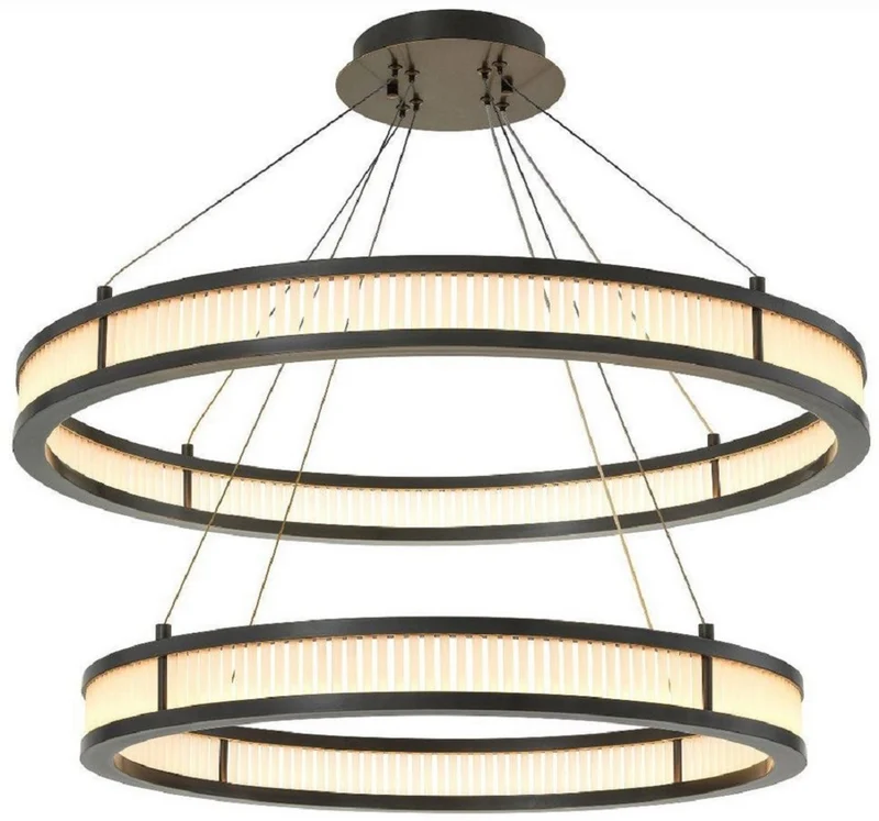 Casa Padrino Luxus LED Kronleuchter Bronzefarben / Weiß Ø 85 cm - Moderner runder Kronleuchter - Wohnzimmer Kronleuchter - Hotel Kronleuchter