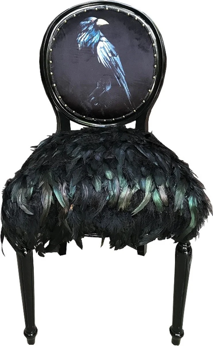 Casa Padrino Luxus Barock Esszimmerstuhl Set Krähe Schwarz 50 x 60 x H. 104 cm - Handgefertigte Küchenstühle mit Kunstfedern - Barock Esszimmer Möbel