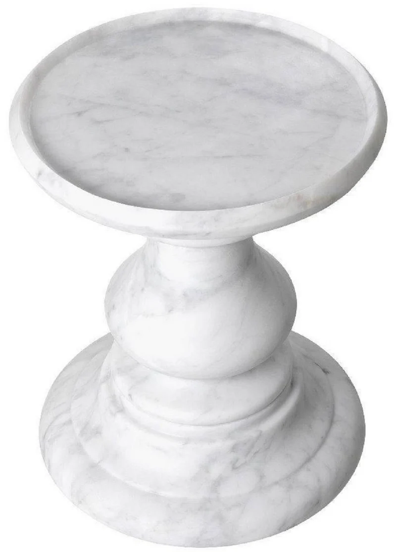 Casa Padrino Luxus Beistelltisch Weiß Ø 33 x H. 39,5 cm - Runder Beistelltisch aus hochwertigem Carrara Marmor - Luxus Marmor Möbel