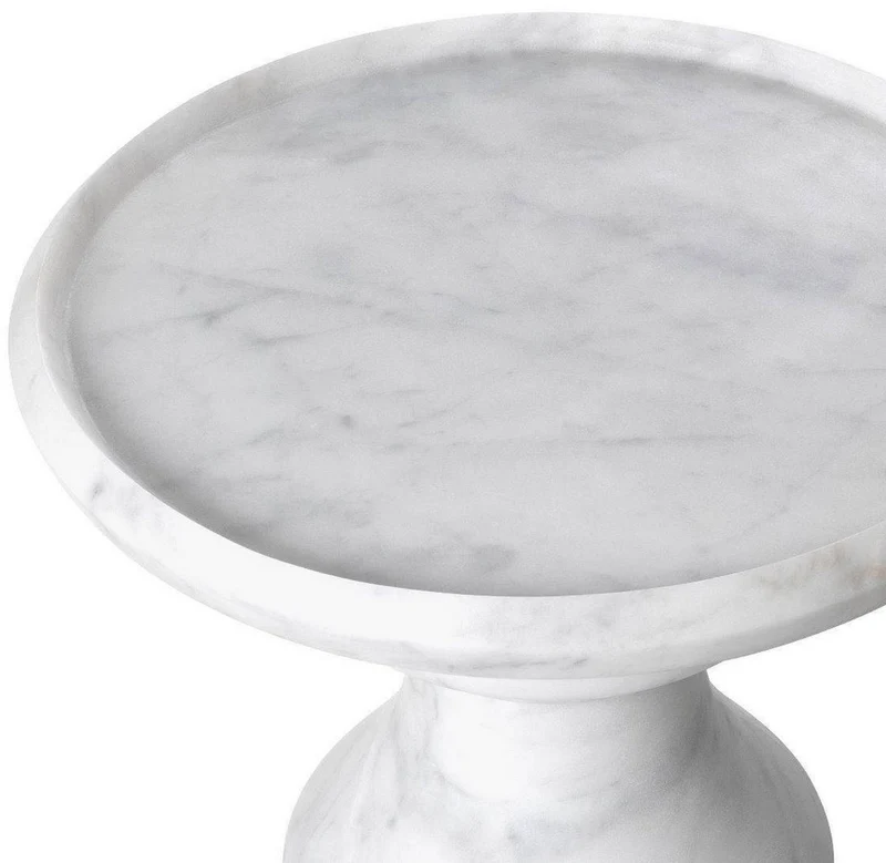 Casa Padrino Luxus Beistelltisch Weiß Ø 33 x H. 39,5 cm - Runder Beistelltisch aus hochwertigem Carrara Marmor - Luxus Marmor Möbel