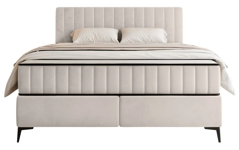 Kontinentalbett 160x200 cm Mufasso mit Stauraum, hellbeiger Velours, wasserabweisend