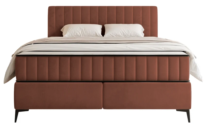 Kontinentales Bett 180x200 cm Mufasso mit Stauraum, kupferfarbener Veloursstoff, wasserabweisend
