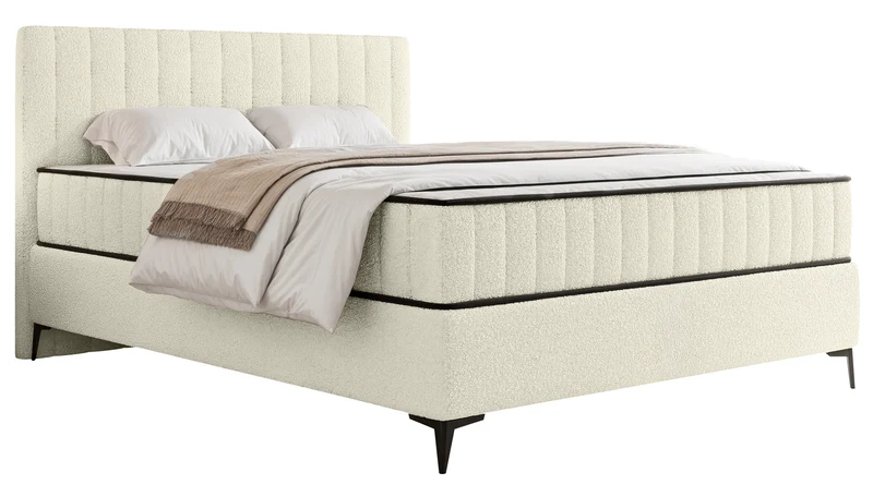 Kontinentales Bett 140x200 cm Mufasso mit Stauraum cremefarbenes Bouclé