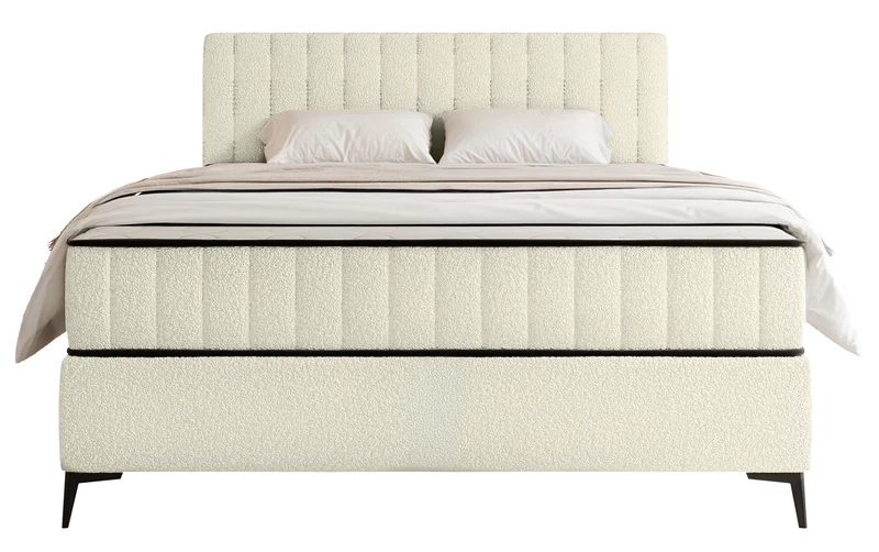 Kontinentales Bett 140x200 cm Mufasso mit Stauraum cremefarbenes Bouclé