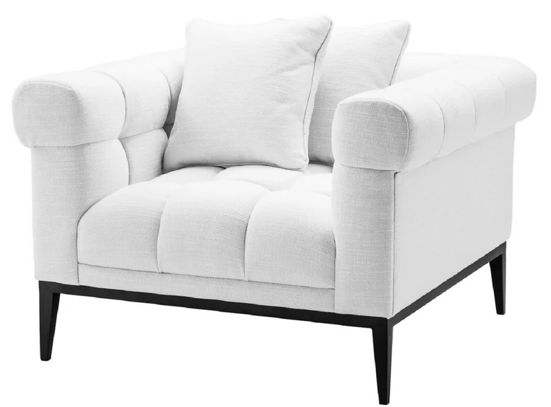 Casa Padrino Luxus Sessel Weiß / Schwarz 102 x 98 x H. 69 cm - Wohnzimmer Sessel mit 2 Kissen - Wohnzimmer Möbel - Luxus Möbel