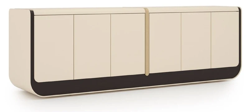 Casa Padrino Luxus Sideboard Creme / Schwarz / Beige 260 x 60 x H. 75 cm - Massivholz Schrank mit 6 Türen - Esszimmer Möbel - Luxus Möbel - Luxus Einrichtung