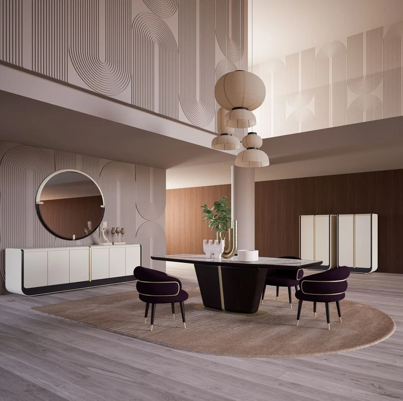 Casa Padrino Luxus Sideboard Creme / Schwarz / Beige 260 x 60 x H. 75 cm - Massivholz Schrank mit 6 Türen - Esszimmer Möbel - Luxus Möbel - Luxus Einrichtung