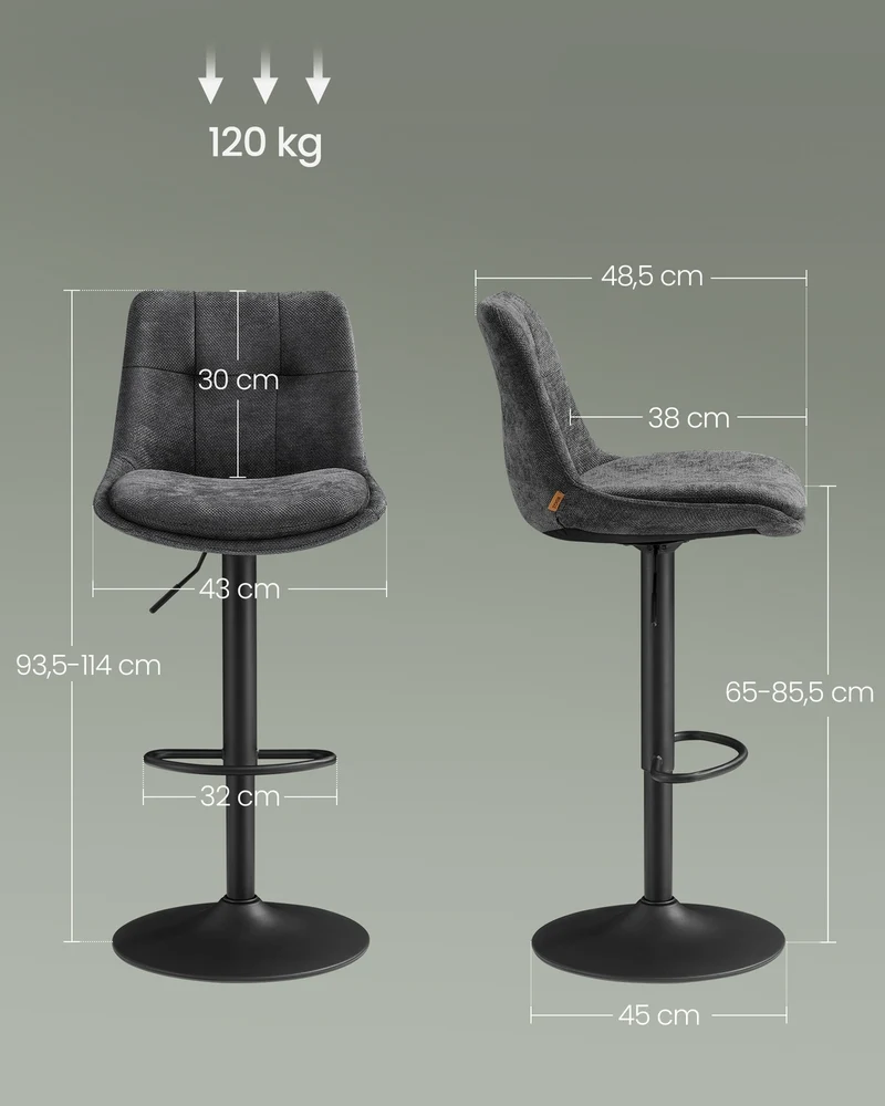2er Set verstellbare Barstühle mit Rückenlehne und Fußstütze - 360° Drehfunktion
