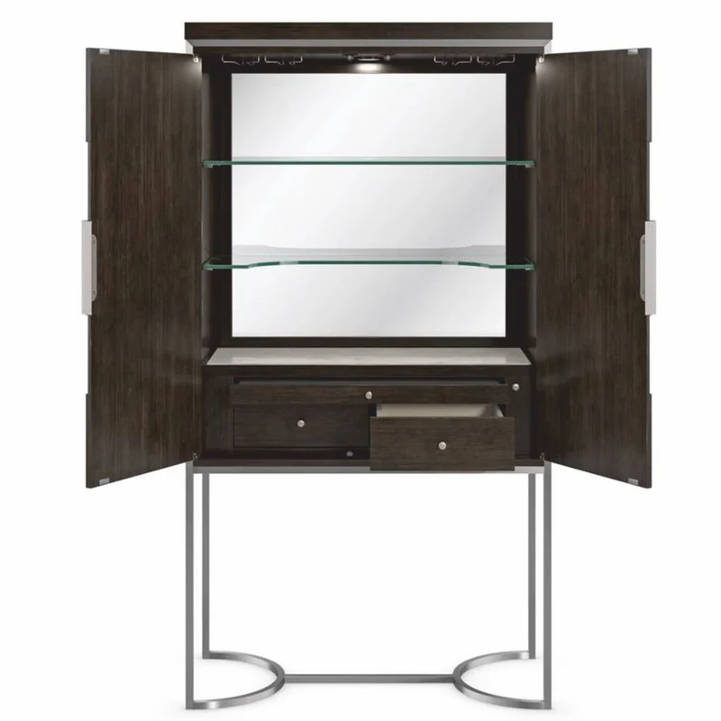 Casa Padrino Luxus Barschrank / Weinschrank Braun / Silber H. 198 cm - Bar Möbel