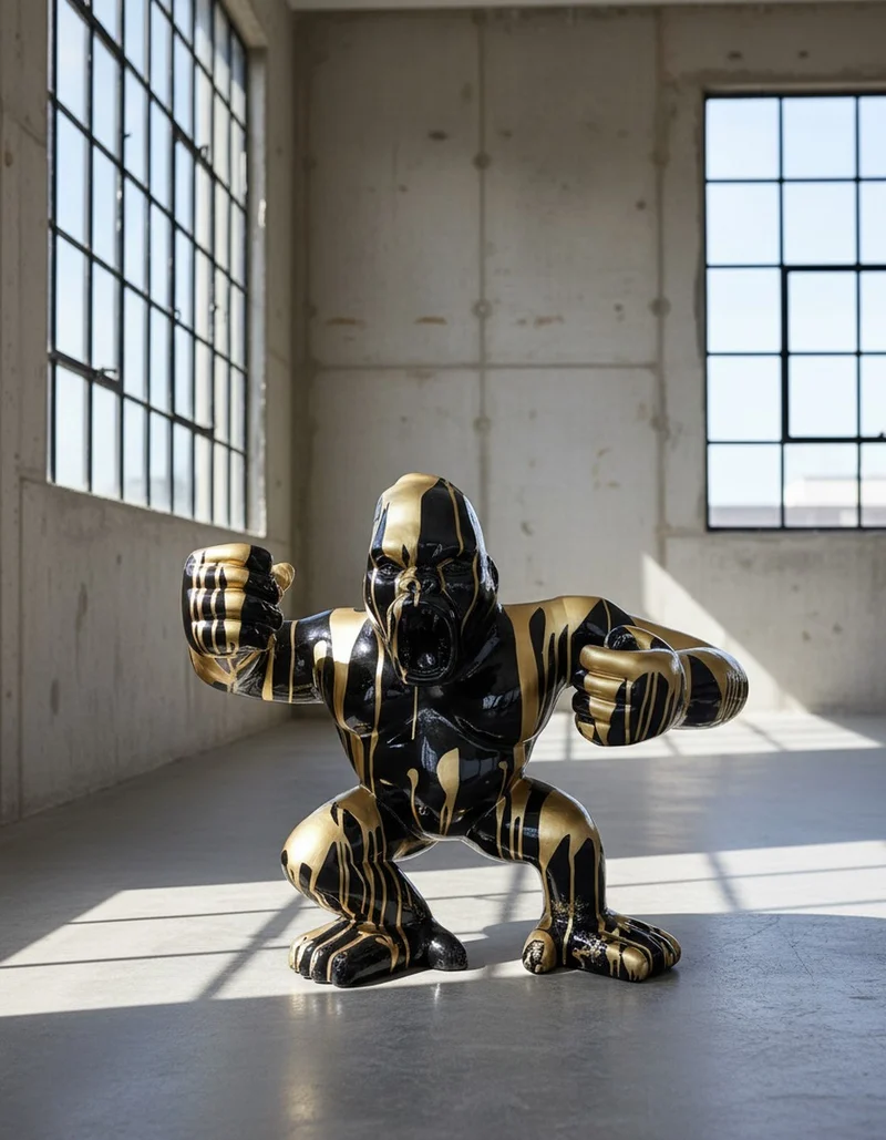 Casa Padrino Luxus Deko Skulptur Affe Kong Wütende Gorilla Trash Silver Oder G H. 102 cm - Riesige Gartenskulptur - Lebensgroße Skulptur - XXL Deko Skulptur - XXL Deko Figur