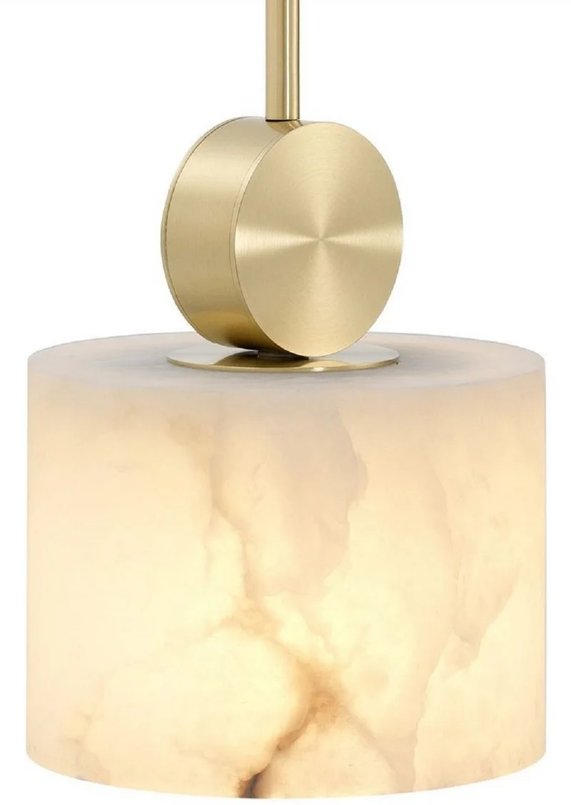 Casa Padrino Luxus Hängeleuchte Messingfarben / Alabaster Ø 20 x H. 24 cm - Elegante Hängelampe mit rundem Alabaster Lampenschirm