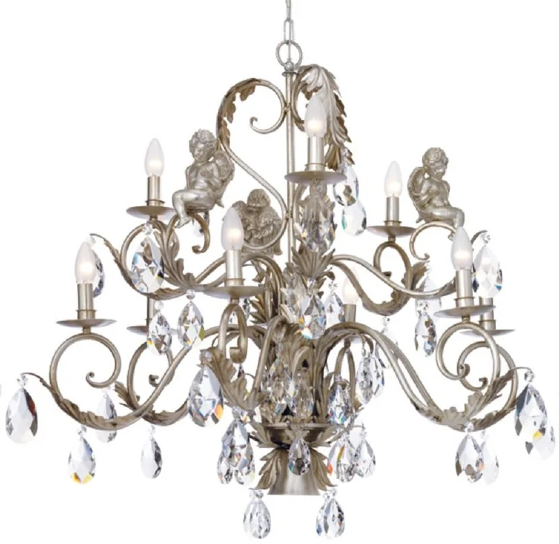 Casa Padrino Luxus Jugendstil Kronleuchter Silber Ø 90 x H. 78 cm - Wohnzimmer Kronleuchter mit dekorativen Engelsfiguren und Swarovski Kristallglas - Luxus Qualität - Made in Italy