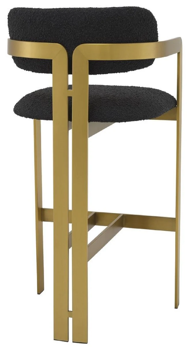 Casa Padrino Luxus Barstuhl Schwarz / Messing 53 x 44,5 x H. 107 cm - Gepolsterter Edelstahl Barhocker - Luxus Barmöbel