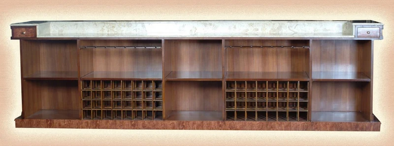 Casa Padrino Luxus Massivholz Bar mit Marmorplatte Dunkelbraun / Braun / Cremefarben 381 x H. 251,5 cm - Luxus Hotel & Restaurant Massivholz Bar Möbel