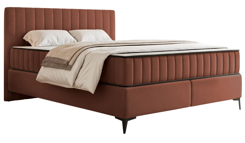 Kontinentales Bett 160x200 cm Mufasso mit Stauraum, kupferfarbener Velours, wasserabweisend