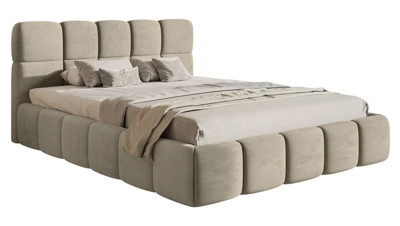 Polstermbett 180x200 cm Cloudy in grau-beige, wasserabweisender und pflegeleichter Samtstoff