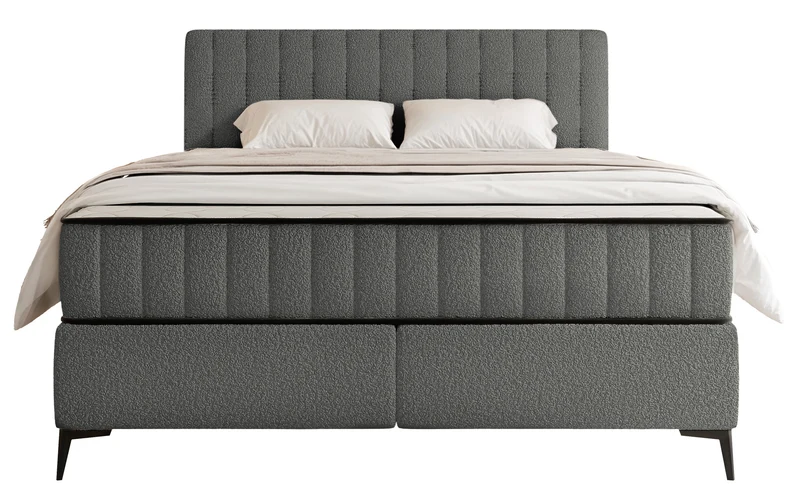 Kontinentalbett 180x200 cm Mufasso mit Stauraum, dunkelgrauer Bouclé-Stoff