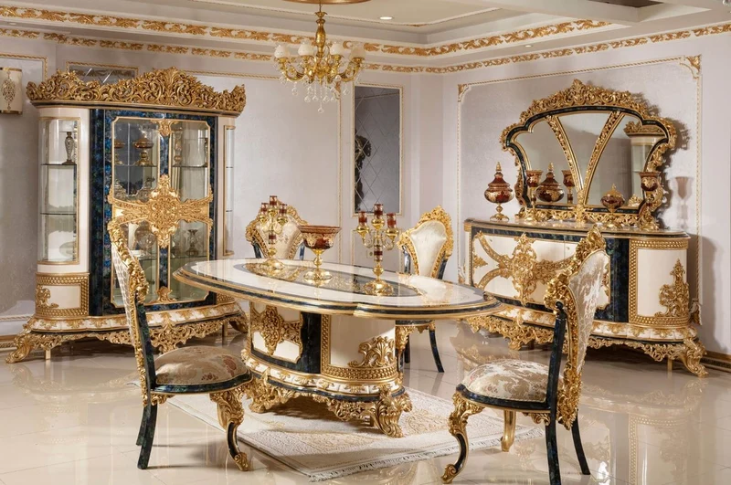 Casa Padrino Luxus Barock Möbel Set Weiß / Blau / Gold - 1 Barock Sideboard & 1 Barock Wandspiegel - Barock Möbel - Edel & Prunkvoll