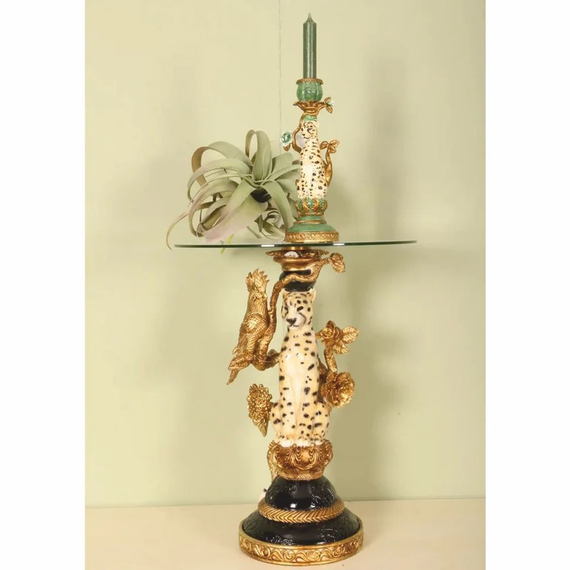 Casa Padrino Barock Beistelltisch Leopard mit Glasplatte H. 51,5 cm - Barock Möbel