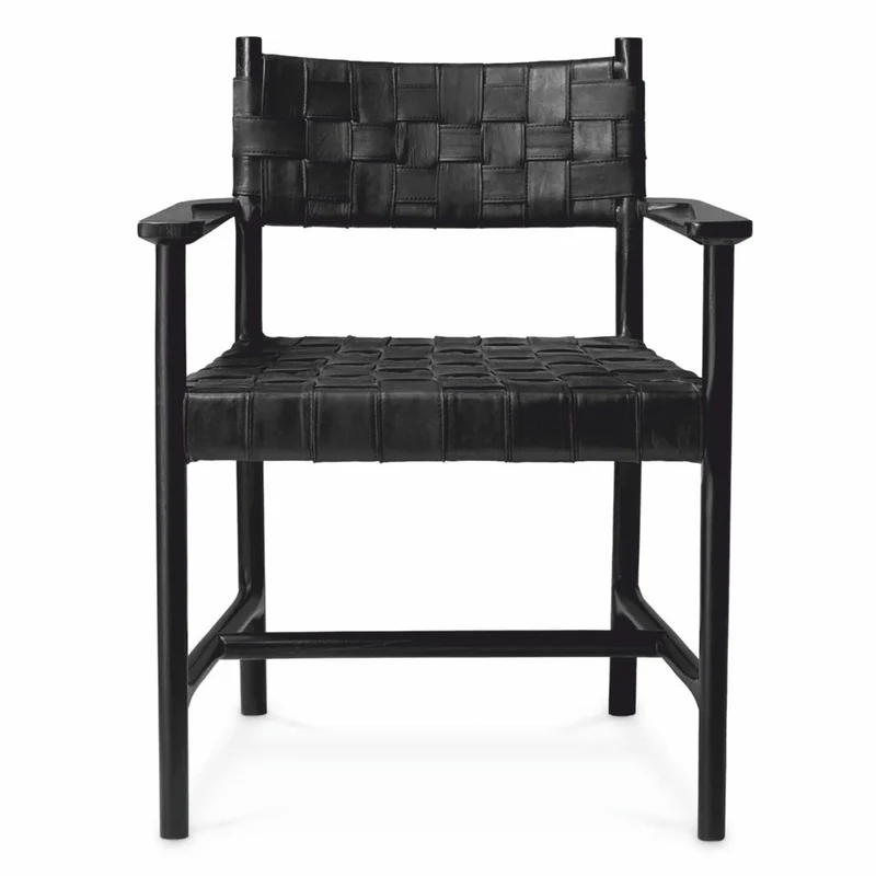 Casa Padrino Luxus Leder Esszimmer Stuhl mit Armlehnen Schwarz H. 85 cm - Luxus Möbel