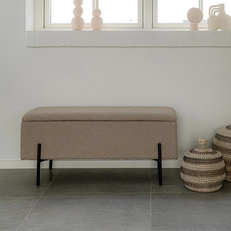 Elegante Bank NIZZA mit Stauraum 95cm Bouclé-Stoff beige