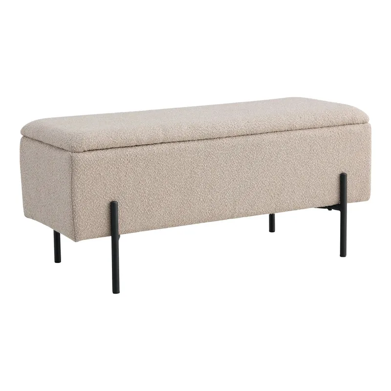 Elegante Bank NIZZA mit Stauraum 95cm Bouclé-Stoff beige