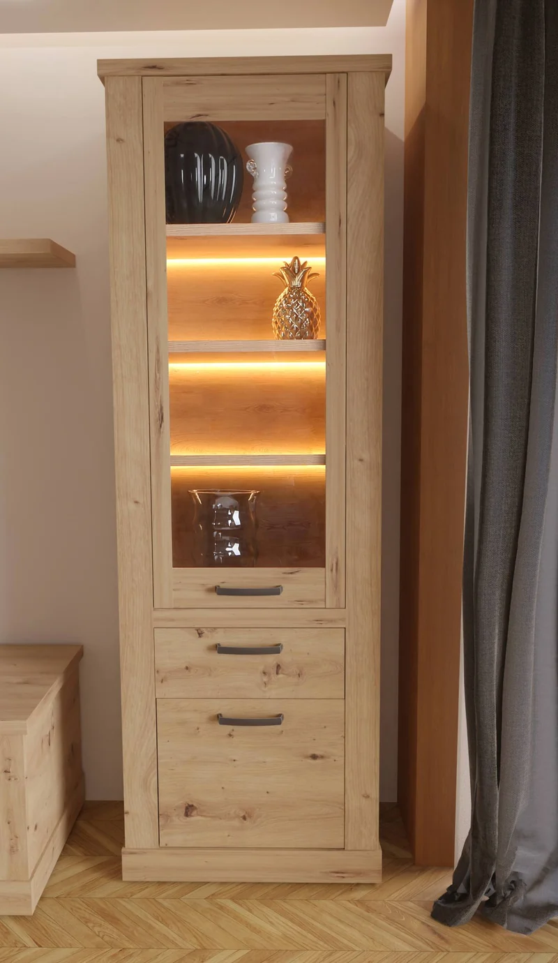 Vitrine CORONA mit Beleuchtung 2 Türen Artisan Eiche von Forte