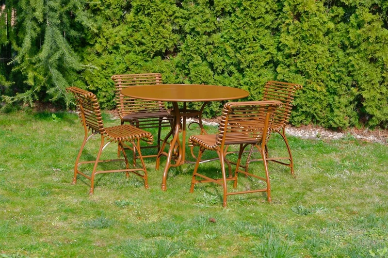 Casa Padrino Jugendstil Garten Möbel Set Braun - 1 Runder Garten Tisch & 4 Garten Stühle - Nostalgische Schmiedeeisen Garten Möbel - Barock & Jugendstil Garten Möbel
