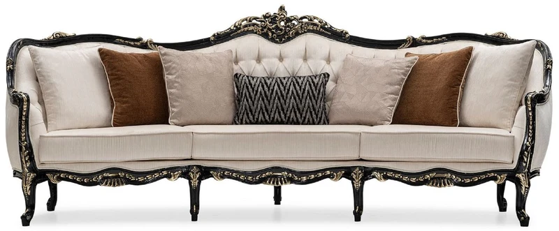 Casa Padrino Luxus Barock Wohnzimmer Set Creme / Schwarz / Gold - 2 Sofas & 2 Sessel & 1 Couchtisch - Handgefertigte Wohnzimmer Möbel im Barockstil - Edel & Prunkvoll