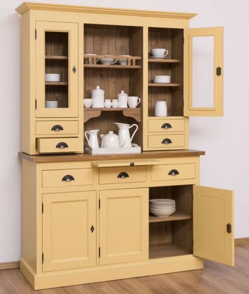 Casa Padrino Landhausstil Küchenschrank Gelb / Braun 137 x 50 x H. 197 cm - 2 Teiliger Küchenschrank mit 5 Türen und 7 Schubladen - Landhausstil Küchenmöbel