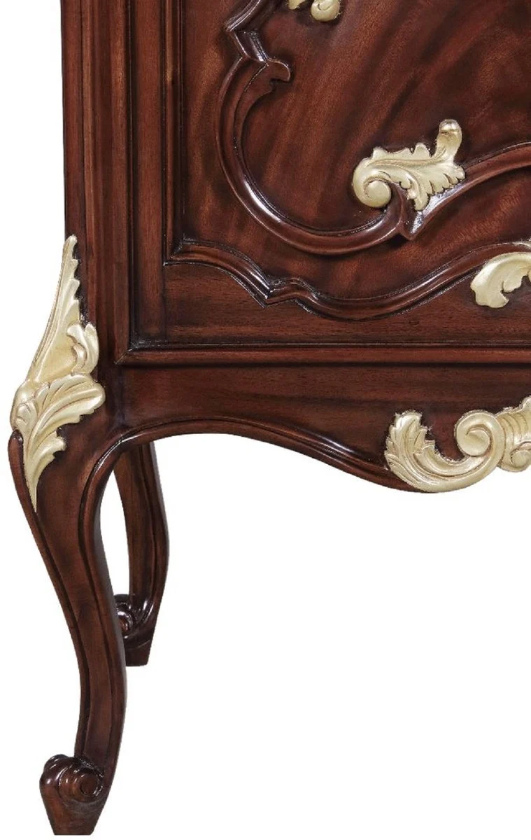Casa Padrino Luxus Barock Vitrine Braun / Gold 79 x 42 x H. 207 cm - Prunkvoller Massivholz Vitrinenschrank mit LED Beleuchtung - Barock Möbel