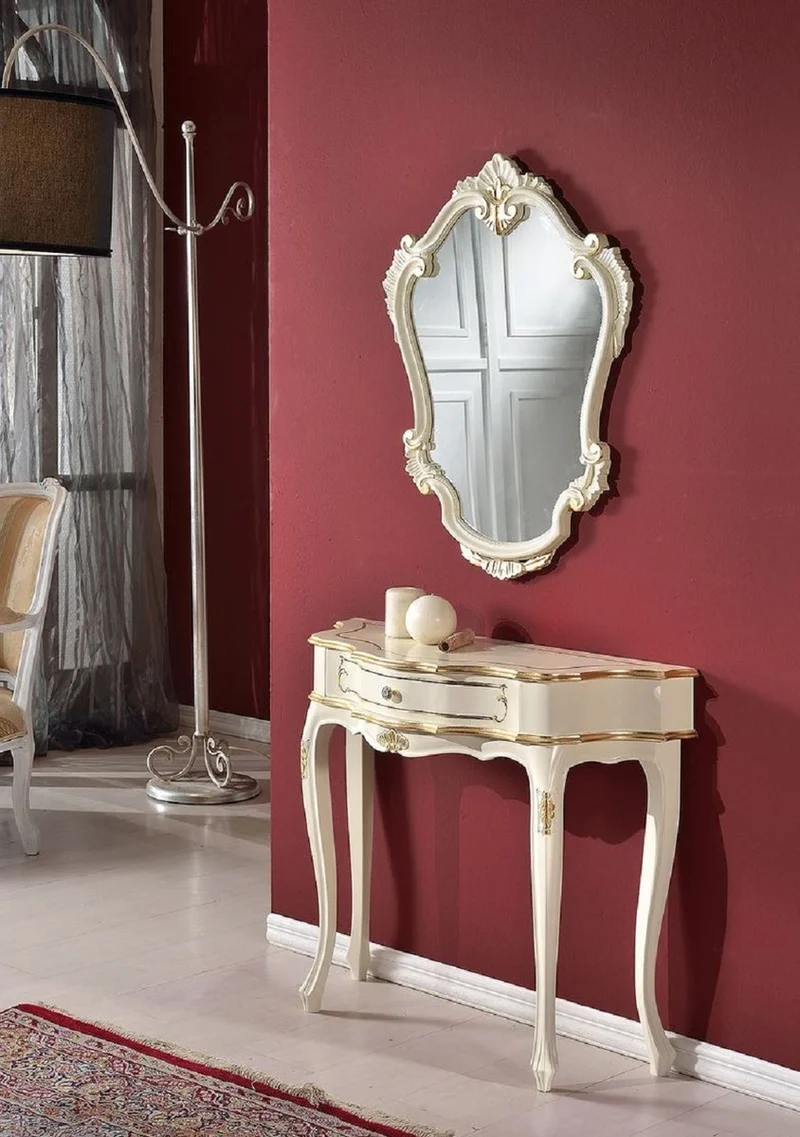 Casa Padrino Luxus Barock Konsole Weiß / Gold - Handgefertigter Massivholz Konsolentisch - Barock Möbel - Luxus Qualität - Made in Italy