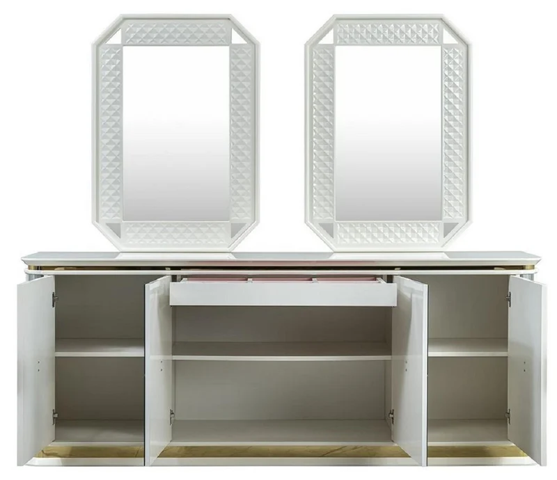 Casa Padrino Luxus Art Deco Möbel Set Weiß / Gold - 1 Sideboard & 2 Spiegel - Edel & Prunkvoll