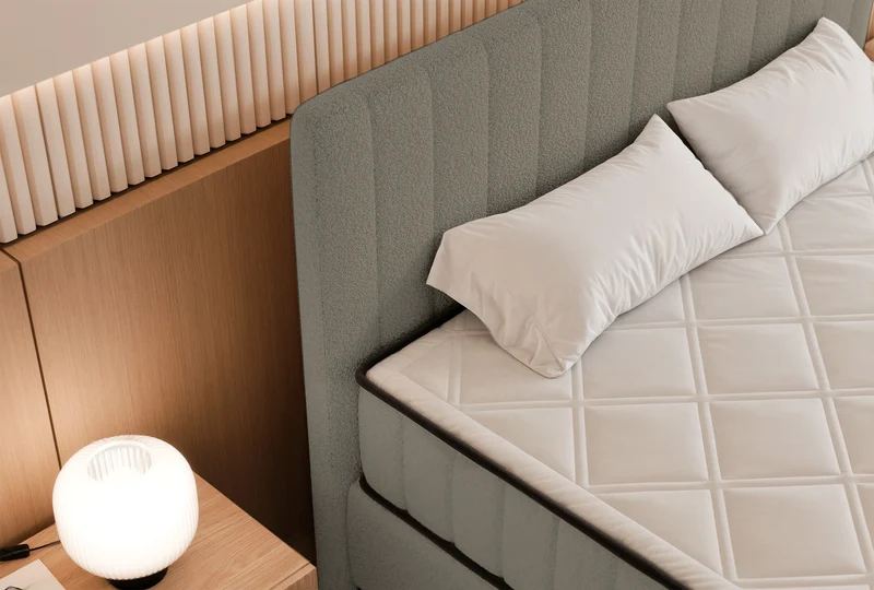 Kontinentalbett 140x200 cm Mufasso mit Stauraum, dunkelbeige Bouclé