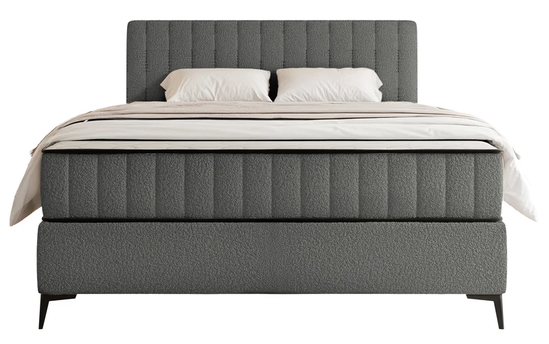 Kontinentales Bett 140x200 cm Mufasso mit Stauraum, dunkelgrauer Bouclé-Bezug