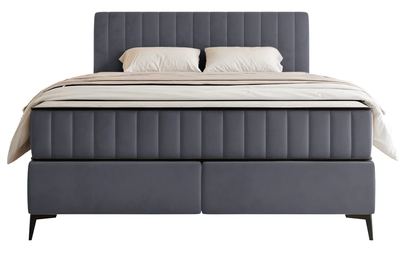 Kontinentales Bett 180x200 cm Mufasso mit Stauraum, grauer Velours, wasserabweisend