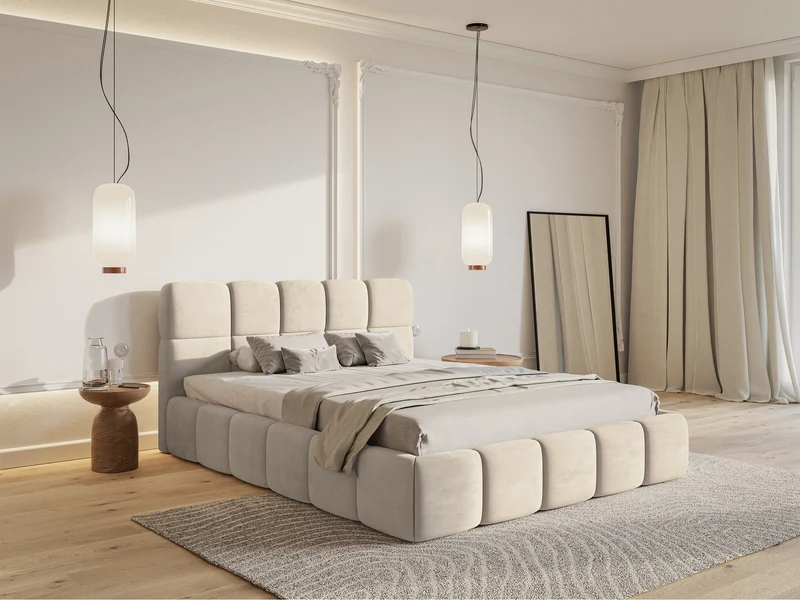 Polstermöbelbett 180x200 cm Cloudy hellbeige Samt, wasserabweisend, pflegeleicht