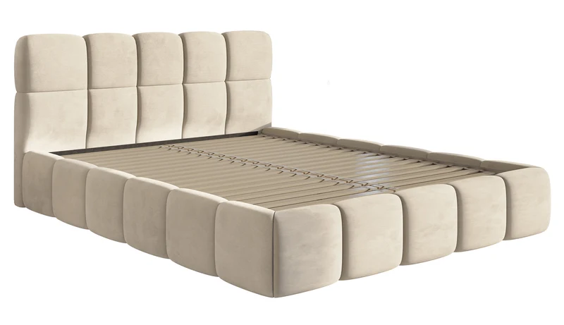 Polstermöbelbett 180x200 cm Cloudy hellbeige Samt, wasserabweisend, pflegeleicht