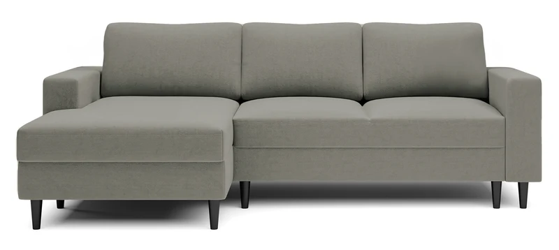 Ecksofa mit Schlaf-Funktion Nalika, L-förmig, mit Stauraum, dunkelbeige, hydrophober Samt, linksseitig